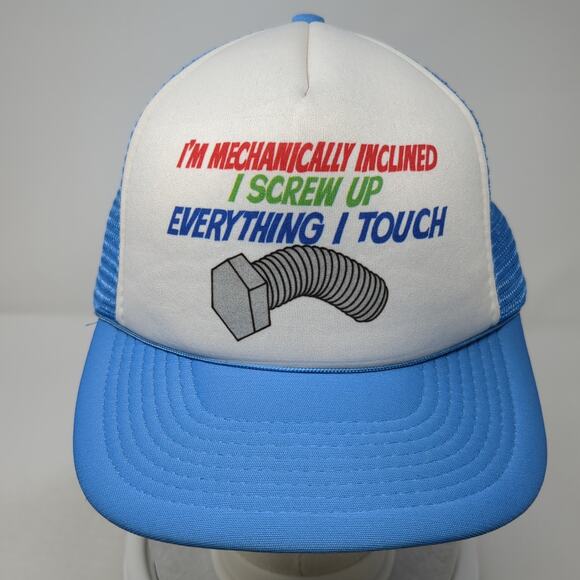 I'm Mechanically Inclined I Screw Up Snapback Trucker Hat Blue One Size - Picture 2 of 9